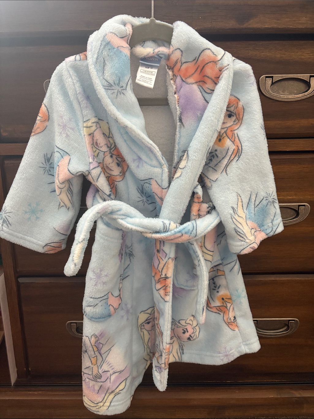 Girls Light Blue Fleece Character Robe With Tie Waist